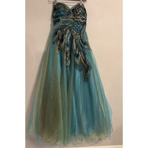 Dave & Johnny Y2K Peacock Gown 5/6 Embroidered Sequin Fairy Prom Formal Dress